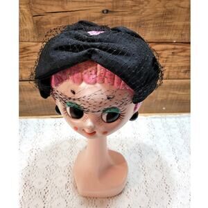 Vintage 1950's Dayne Fascinator Netting Bows Black Fashion Hat